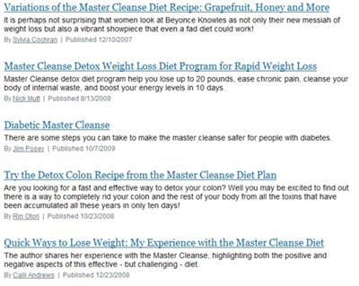 Snapshot from the Master Cleanse Articles